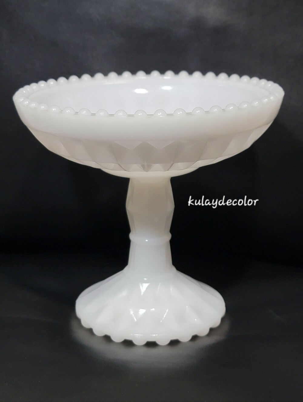 Jeannette Windsor White Milk Glass Pedestal Compote Candy Dish Beaded Rim 5.5" H